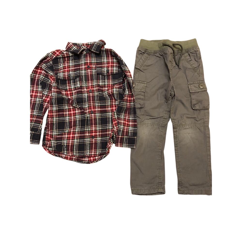 Red Blue Flannel Plaid With Green Pull On Lined Pants 3t